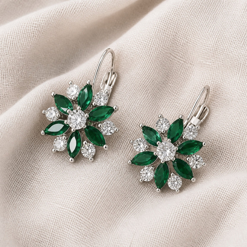 Pendientes florales esmeralda