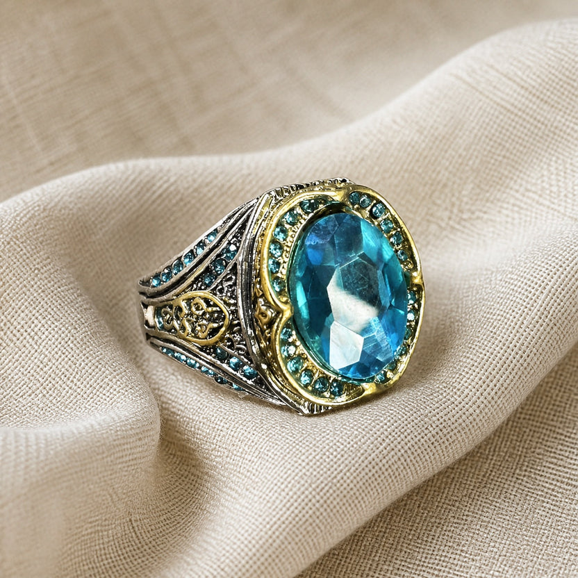 Anillo plata envejecida con circonita azul