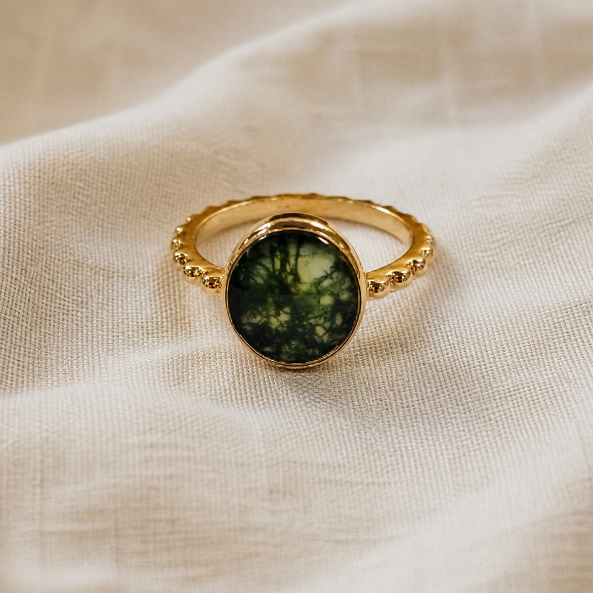 Anillo solitario de ágata musgo