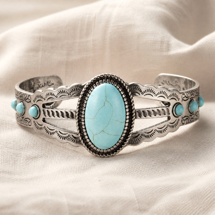 Pulsera abierta ovalada de turquesa