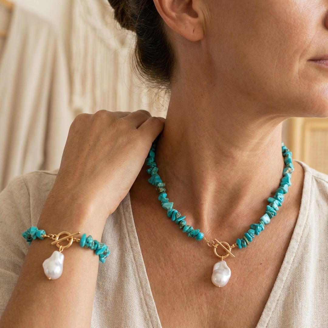 Set de colgante boho de cuentas chip y perla – imagen 2