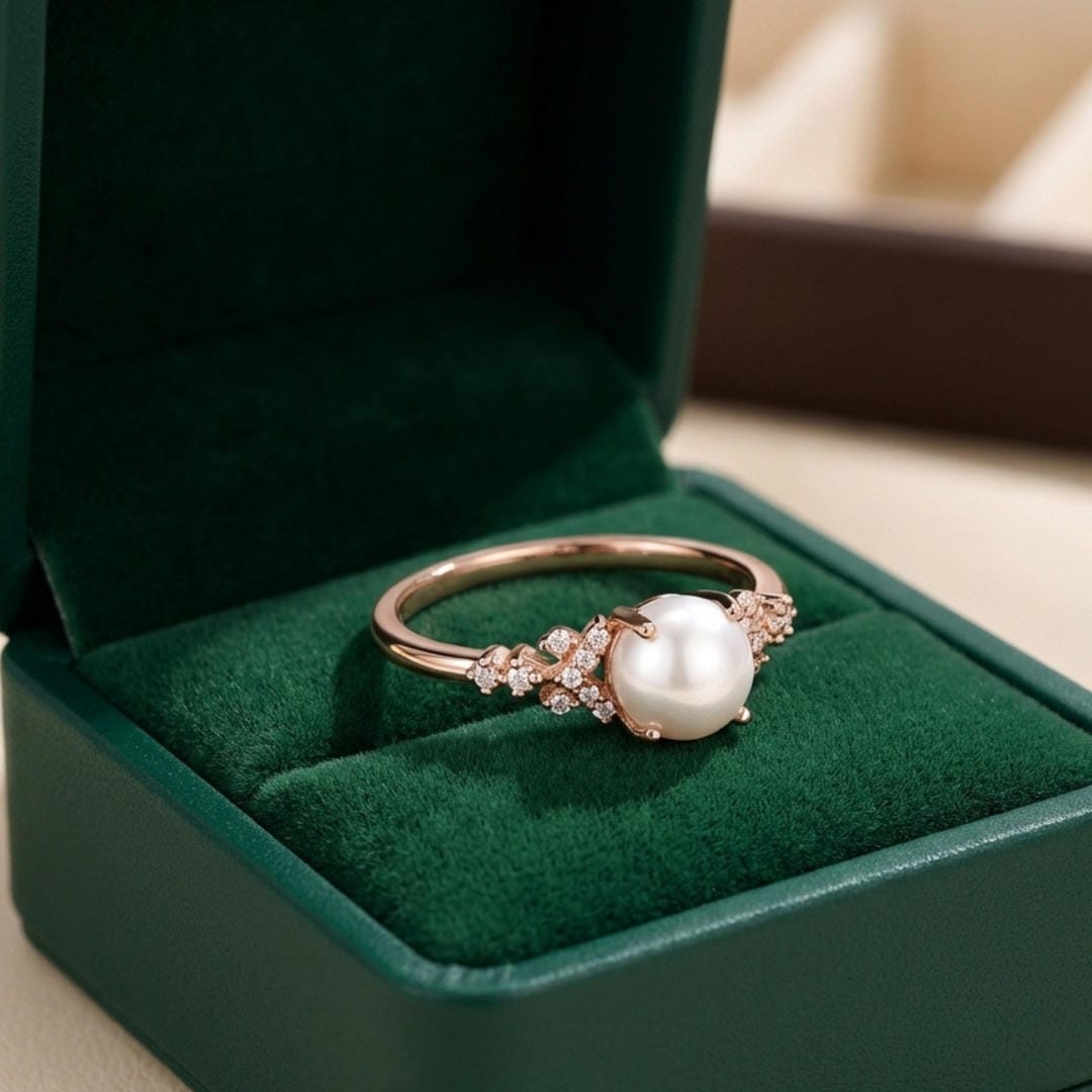 Anillo de promesa con perla y detalles de flor