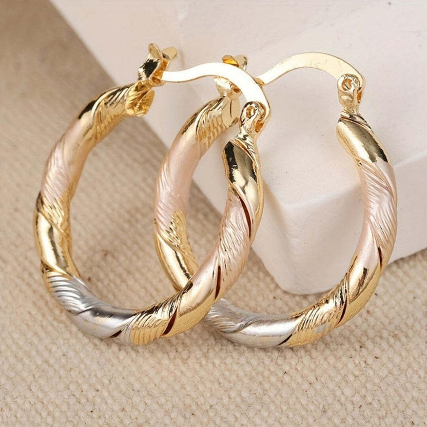 Pendientes de aro vintage redondos en oro, plata y rosa