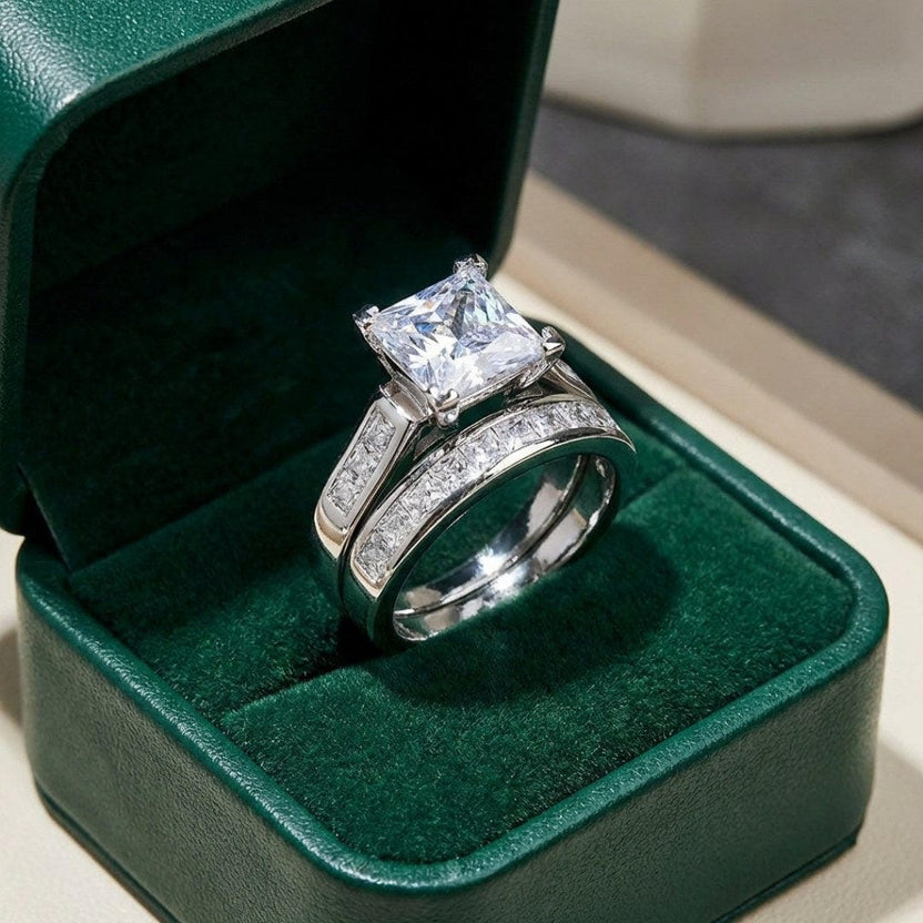 Set exquisito de anillos de promesa de circonita