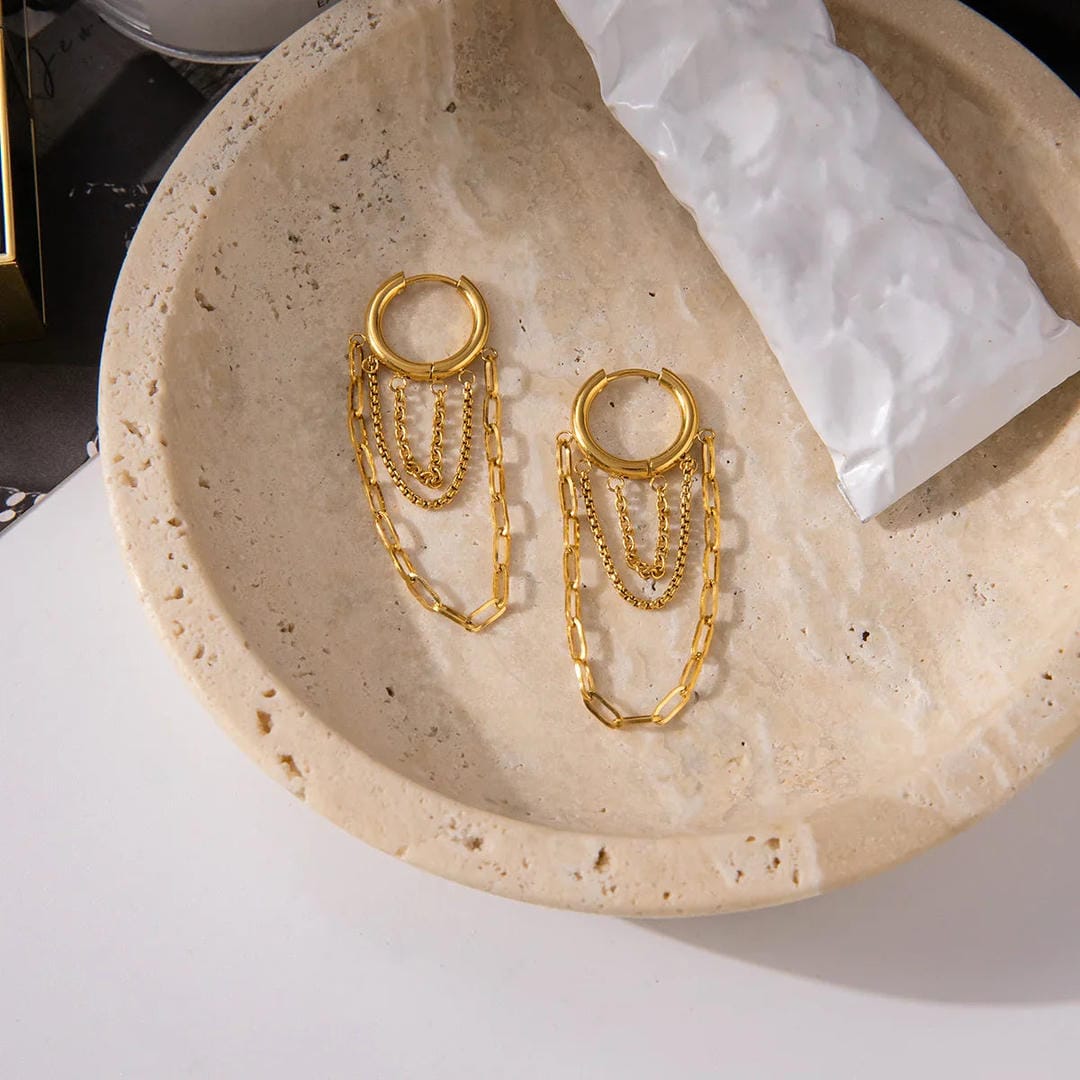 Pendientes de aro con cadena brillantes – imagen 3