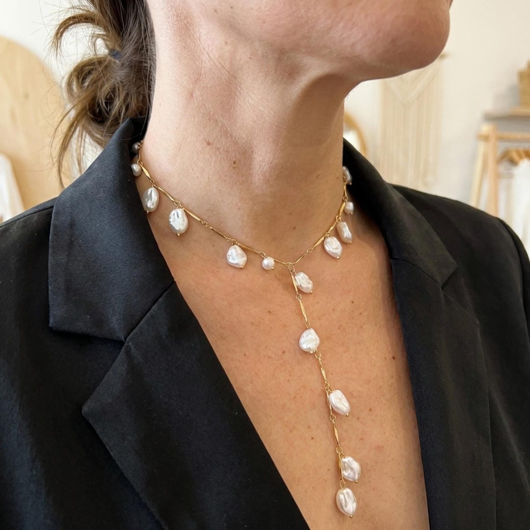 Collar lariat en Y de cascada de perlas – imagen 2