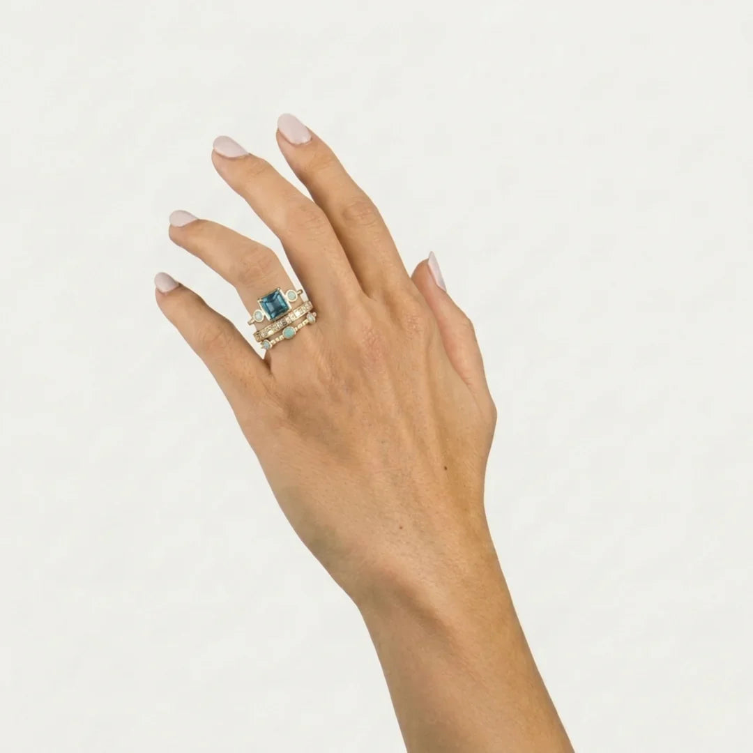 Set de anillos vintage de cristal azul – imagen 3