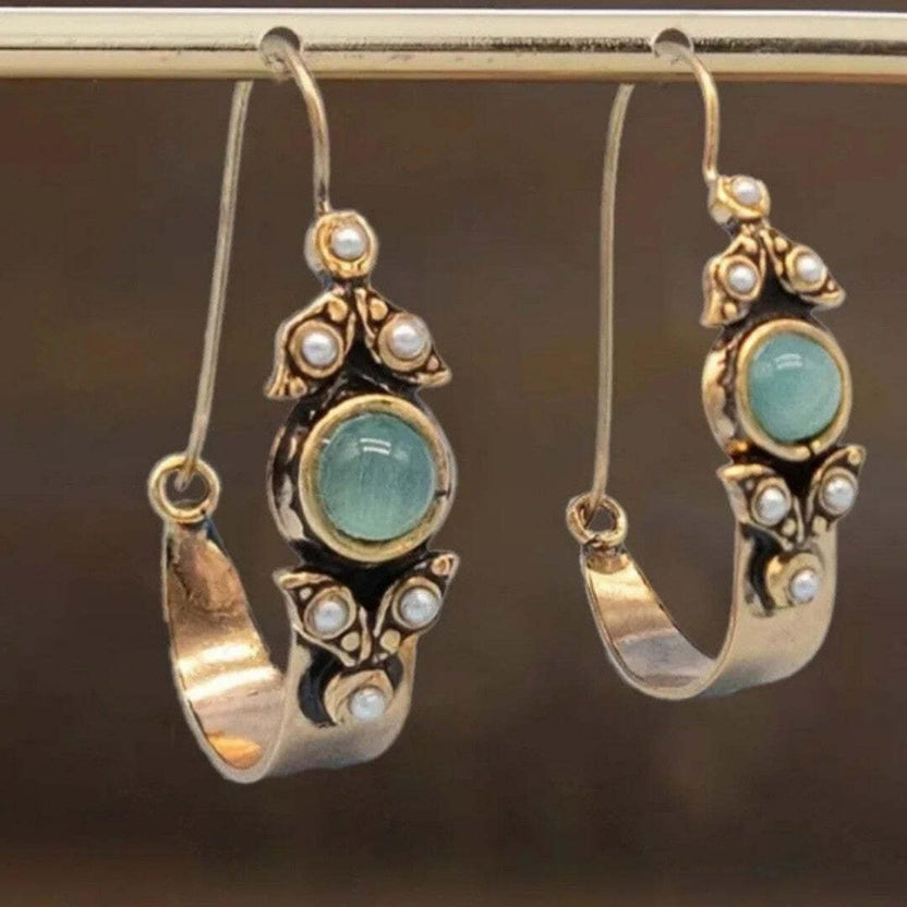 Pendientes de aro clásicos de plata con cabujón perla menta