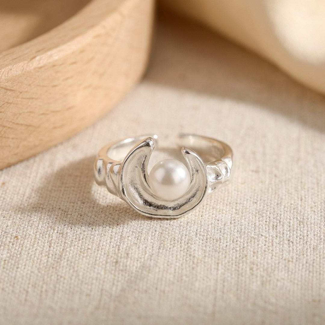 Anillo ajustable de plata con perla Órbita — Carmen, Lucía & Rocío