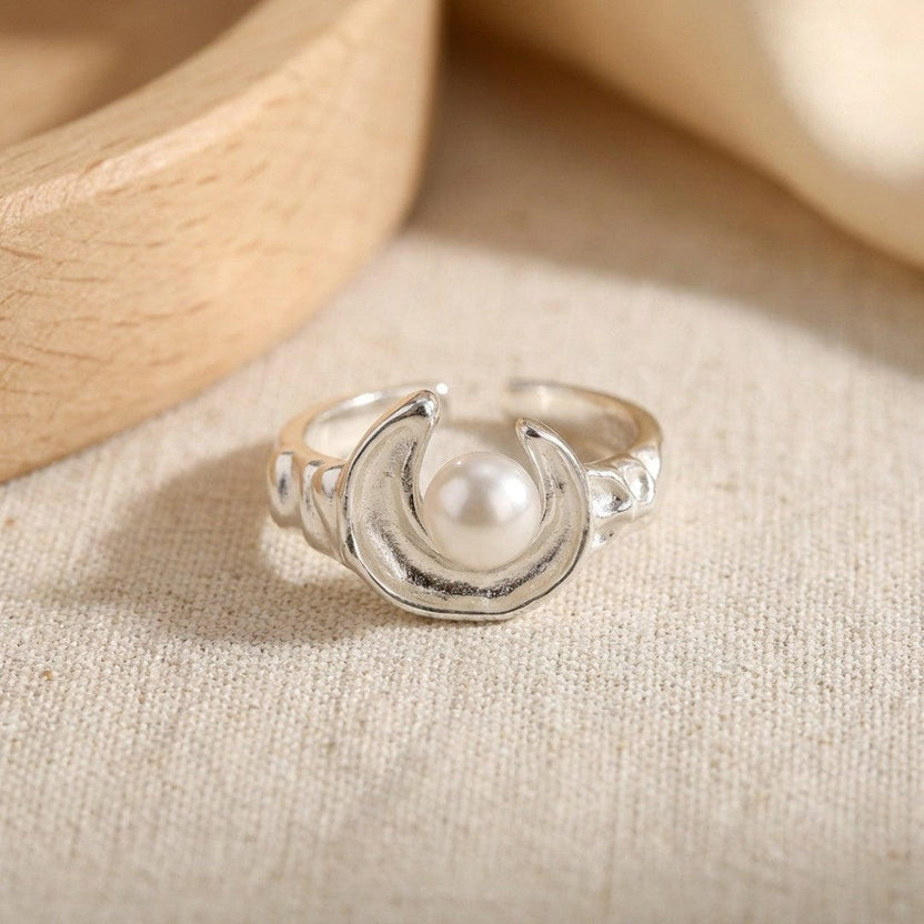 Anillo ajustable de plata con perla Orbit