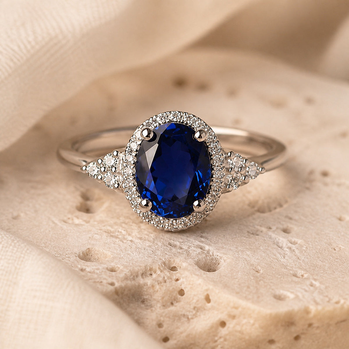 Anillo ovalado de zafiro Majestad de medianoche