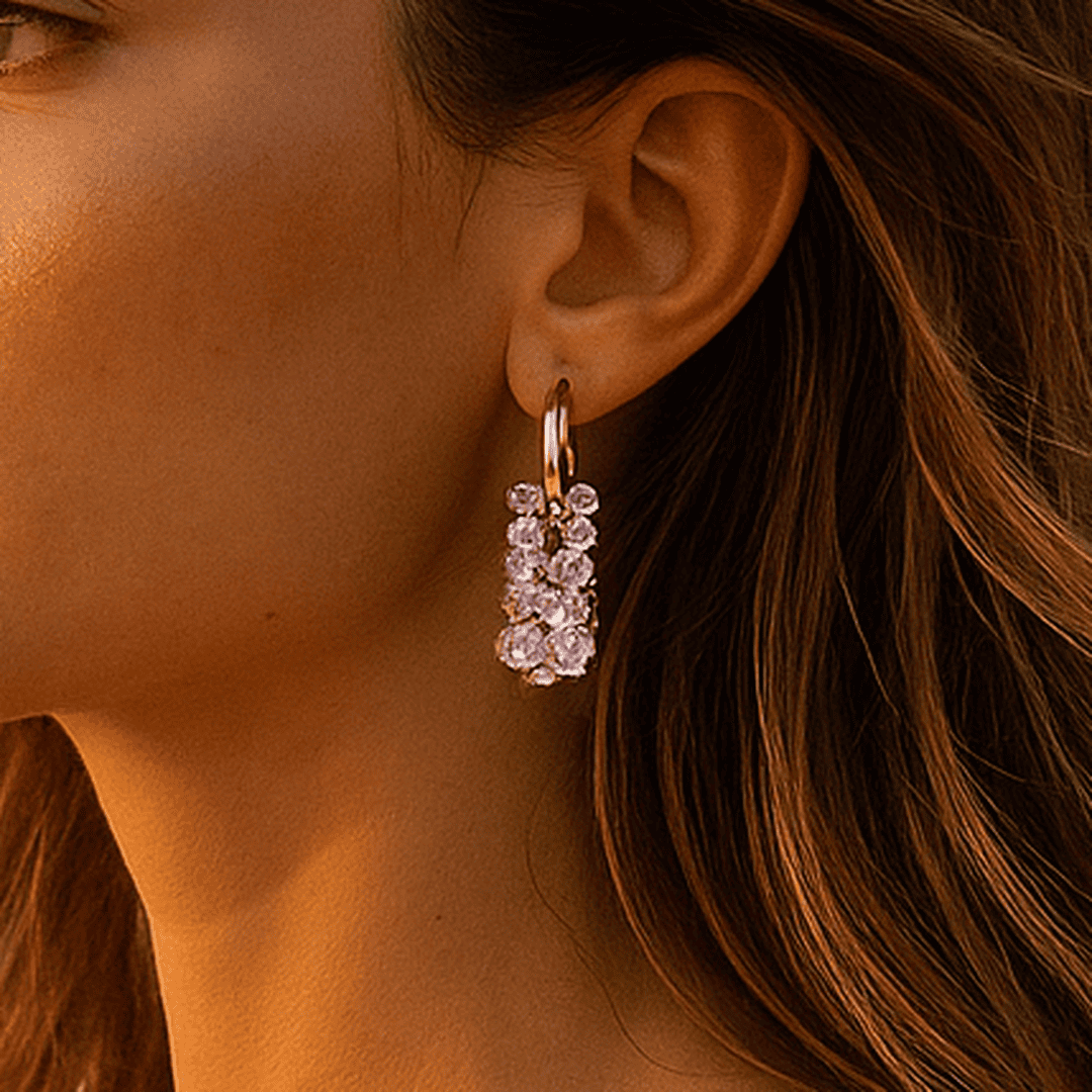 Pendientes de perlas con piedras lila – imagen 3