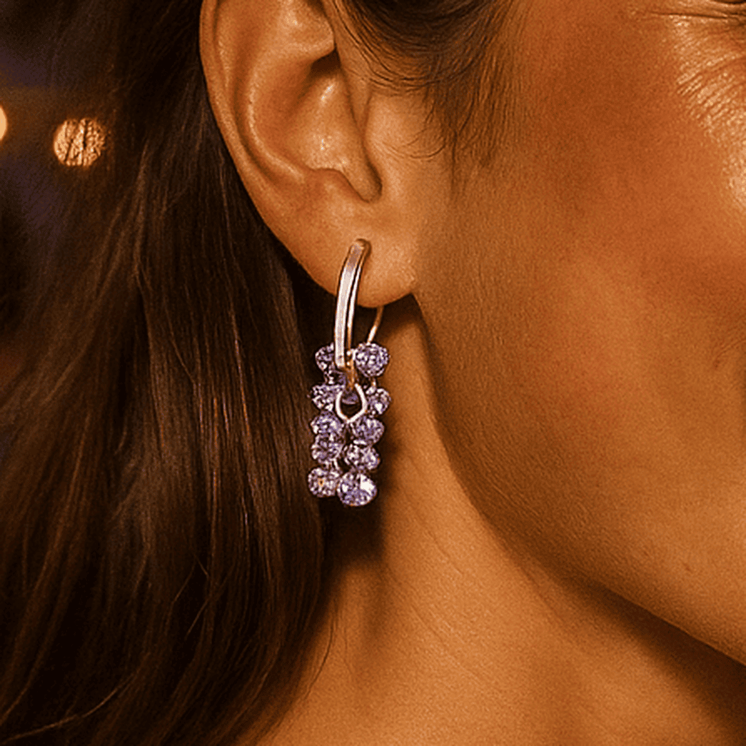 Pendientes de perlas con piedras lila – imagen 2