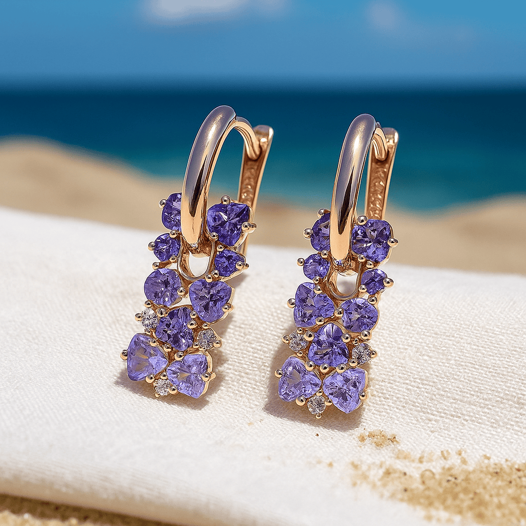Pendientes de perlas con piedras lila