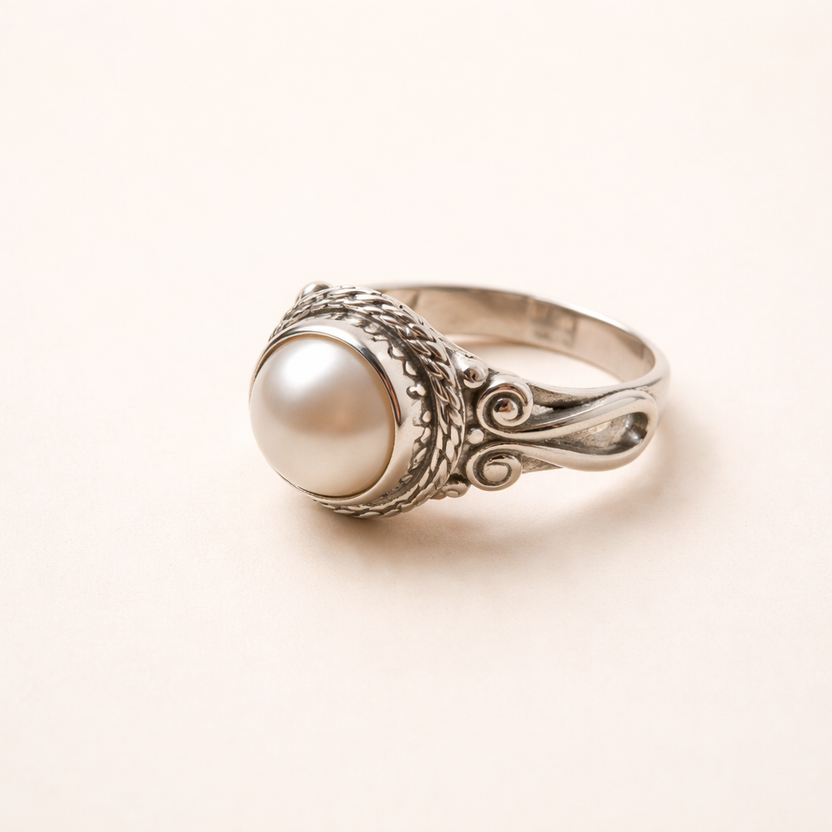 Anillo redondo de perla hecho a mano