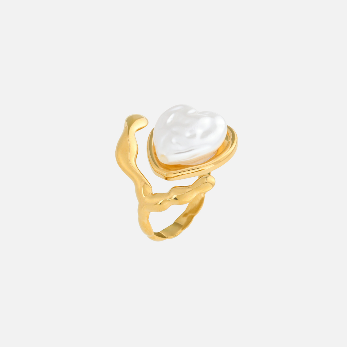 Anillo de corazón de perla (ajustable)