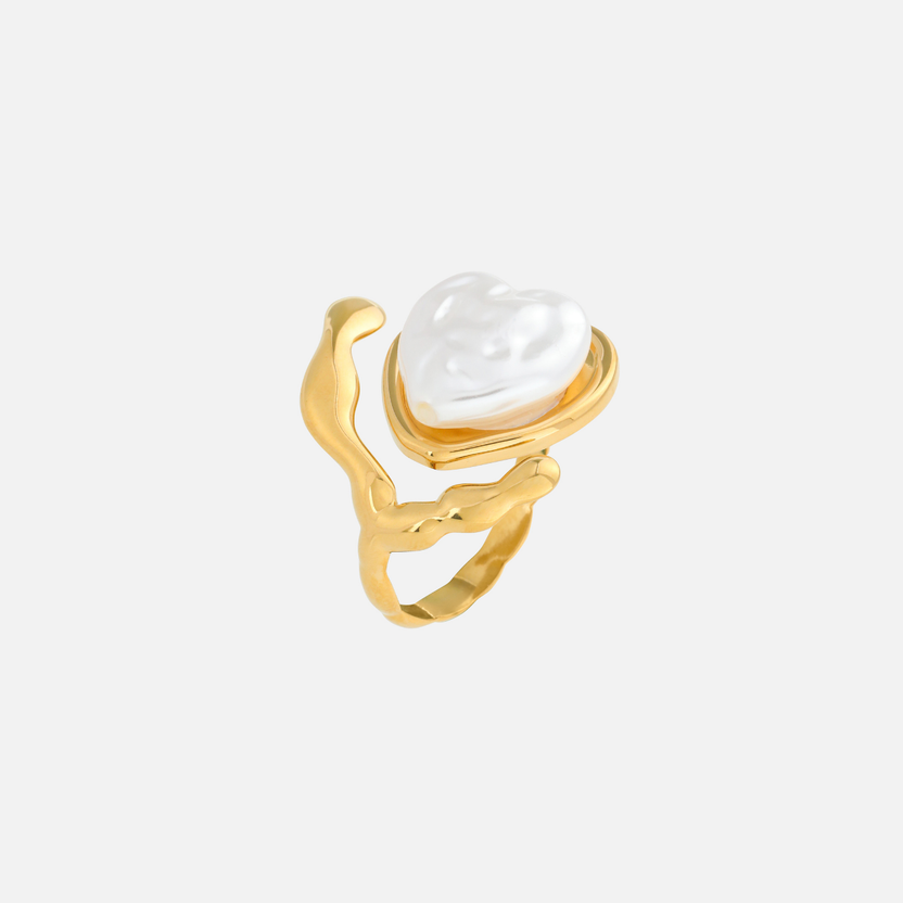Anillo de corazón de perla (ajustable)