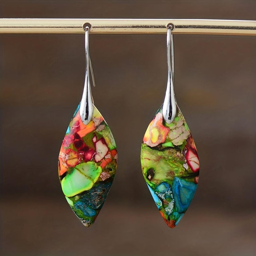 Pendientes de hoja de piedra natural bohemios