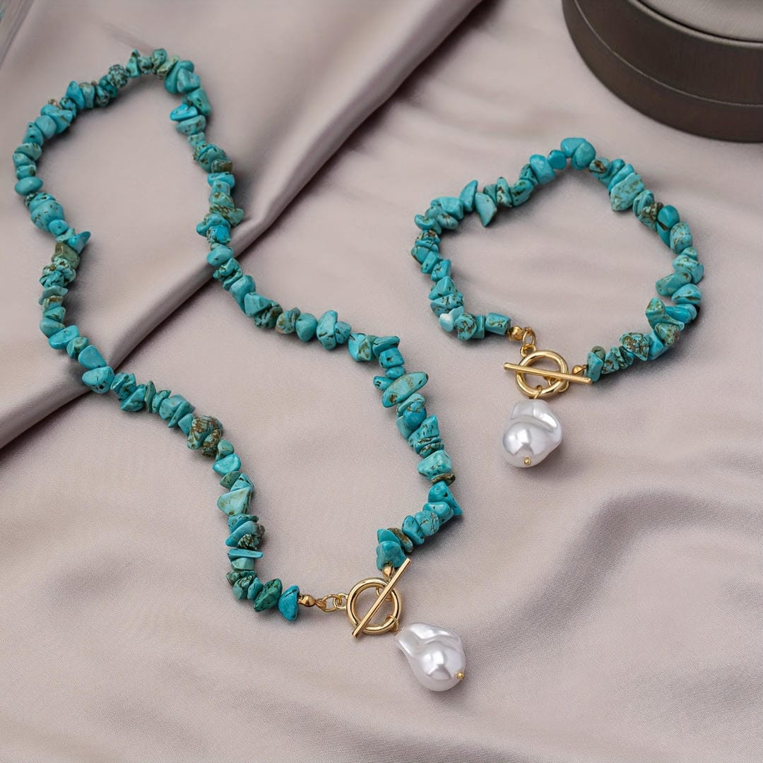 Set de colgante boho de cuentas chip y perla