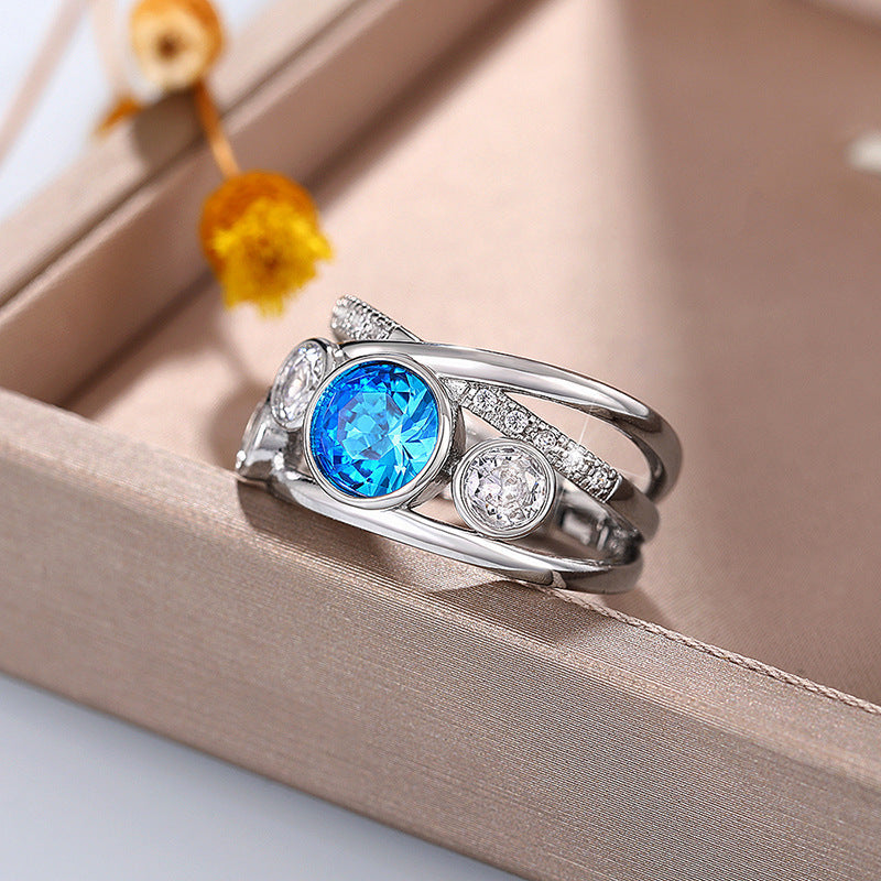 Anillo llamativo de plata con piedra azul – imagen 3