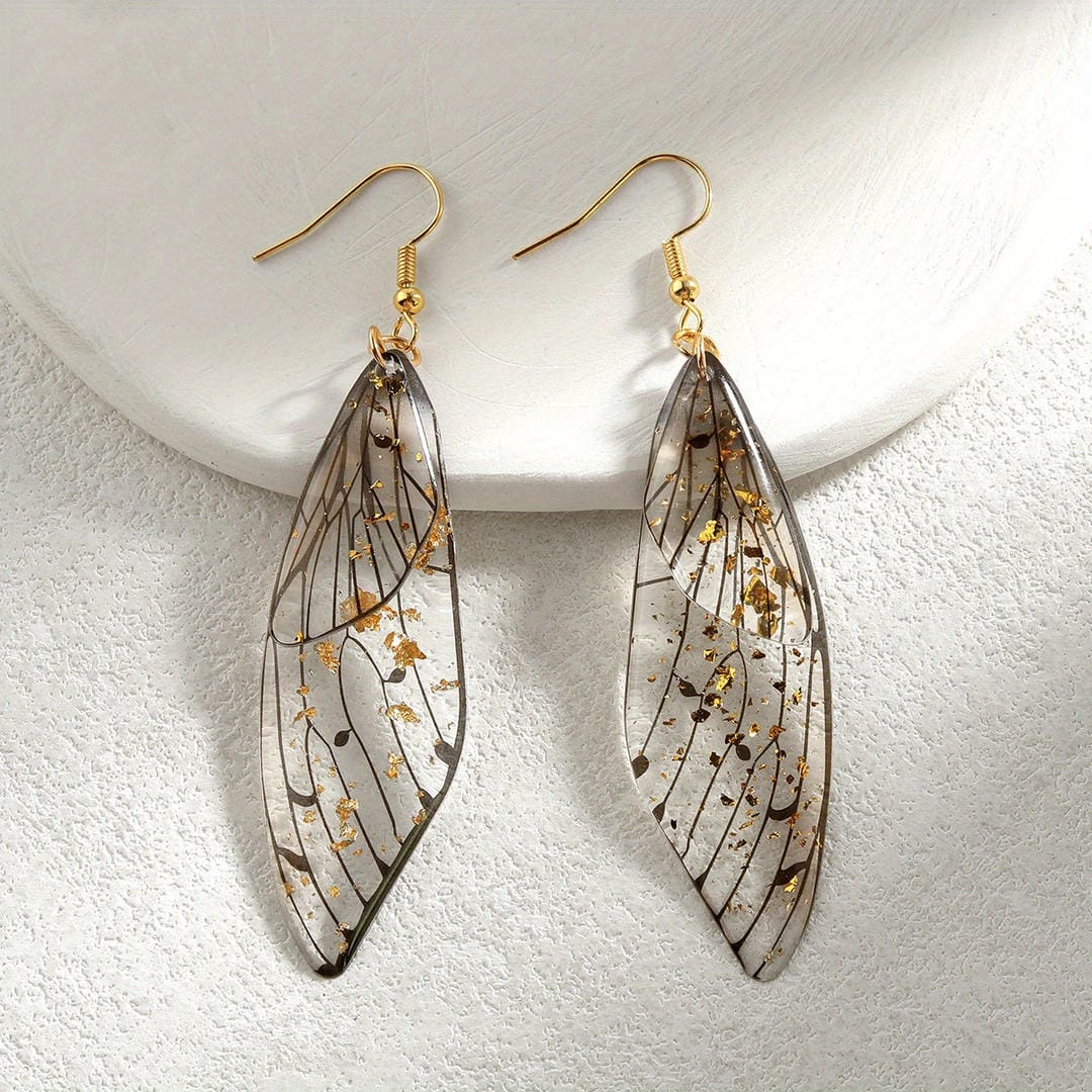 Pendientes largos de resina con alas de mariposa – imagen 2