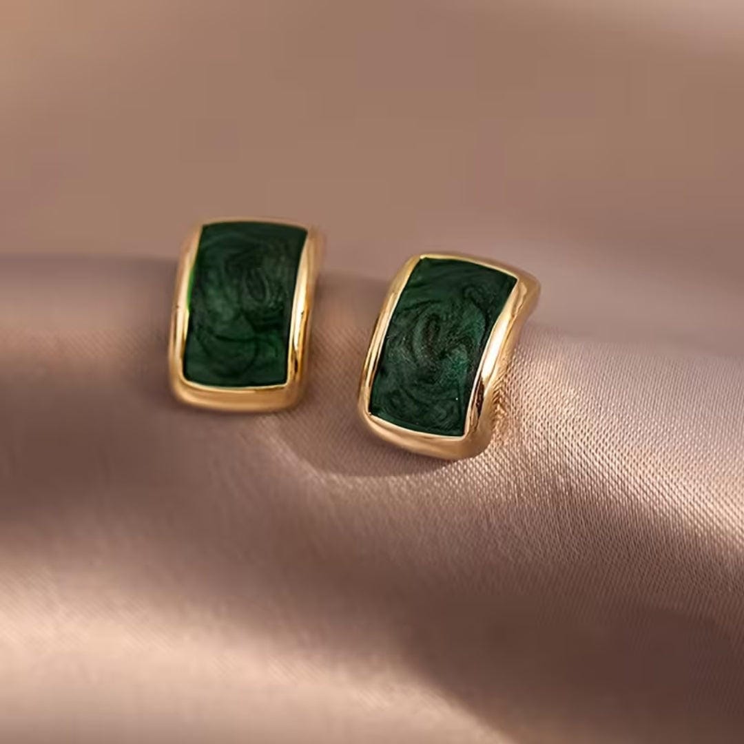 Pendientes rectangulares de piedra verde