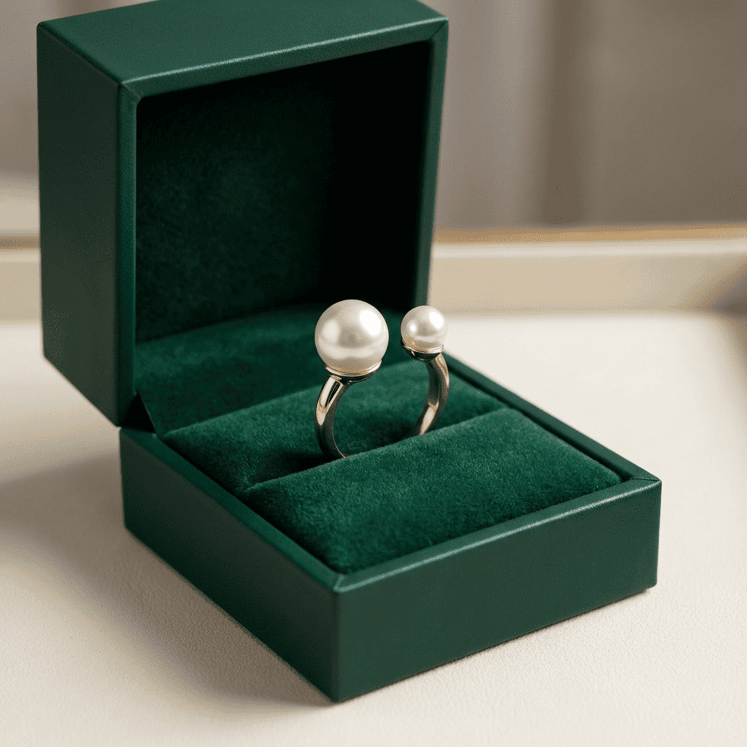 Anillo ajustable llamativo de perla doble – imagen 2