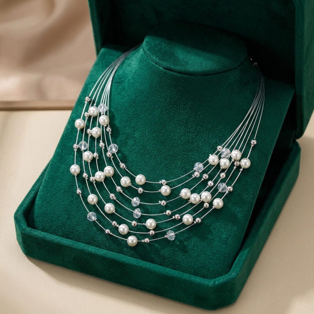 Collar babero de perlas en cascada de varias vueltas – imagen 2