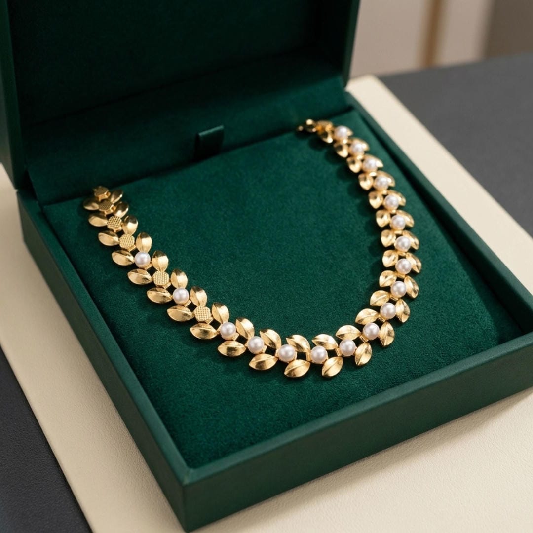 Collar de perlas con eslabones de hoja – imagen 2