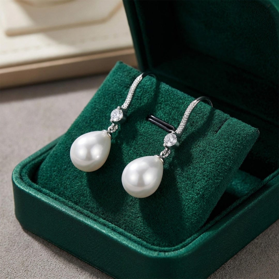 Pendientes de lágrima con perla y cristal