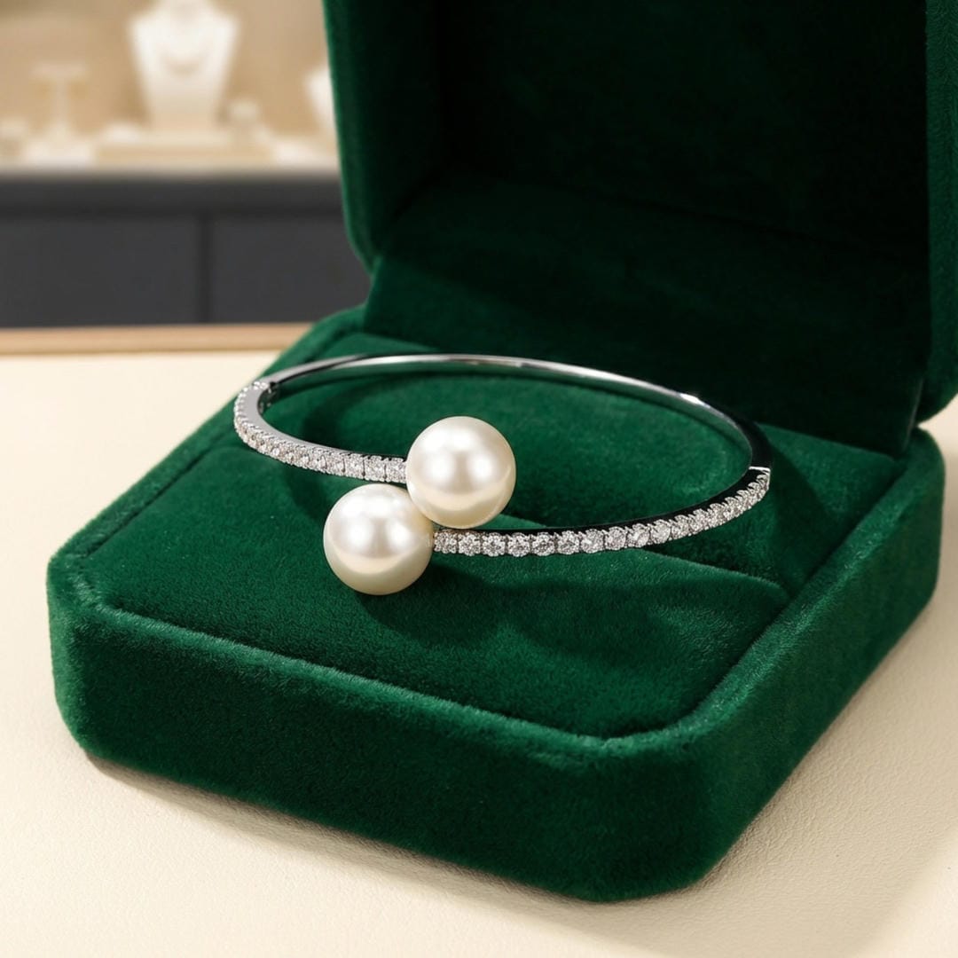 Pulsera rígida Duo Perla con pavé