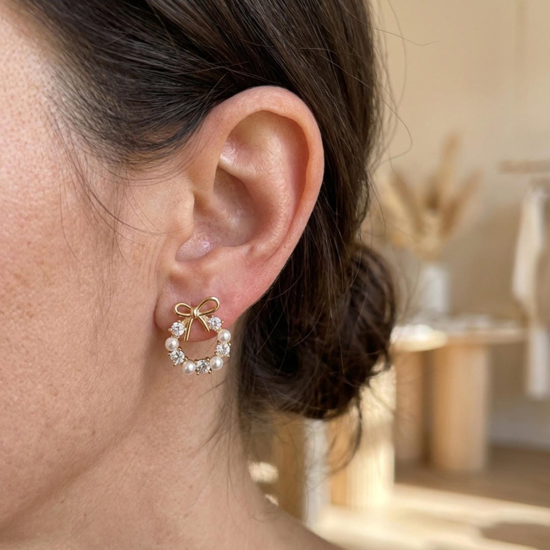 Pendientes de perla con halo de lazo – imagen 2