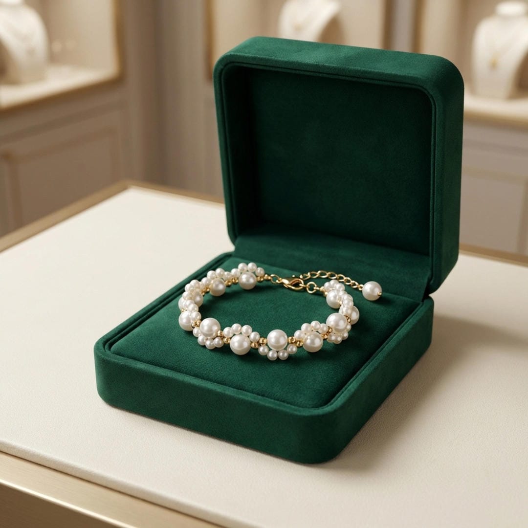 Pulsera de cadena con racimos de perlas en forma de flor – imagen 2