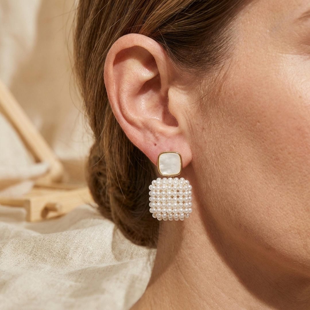 Pendientes largos de racimo de perlas y cuentas – imagen 2