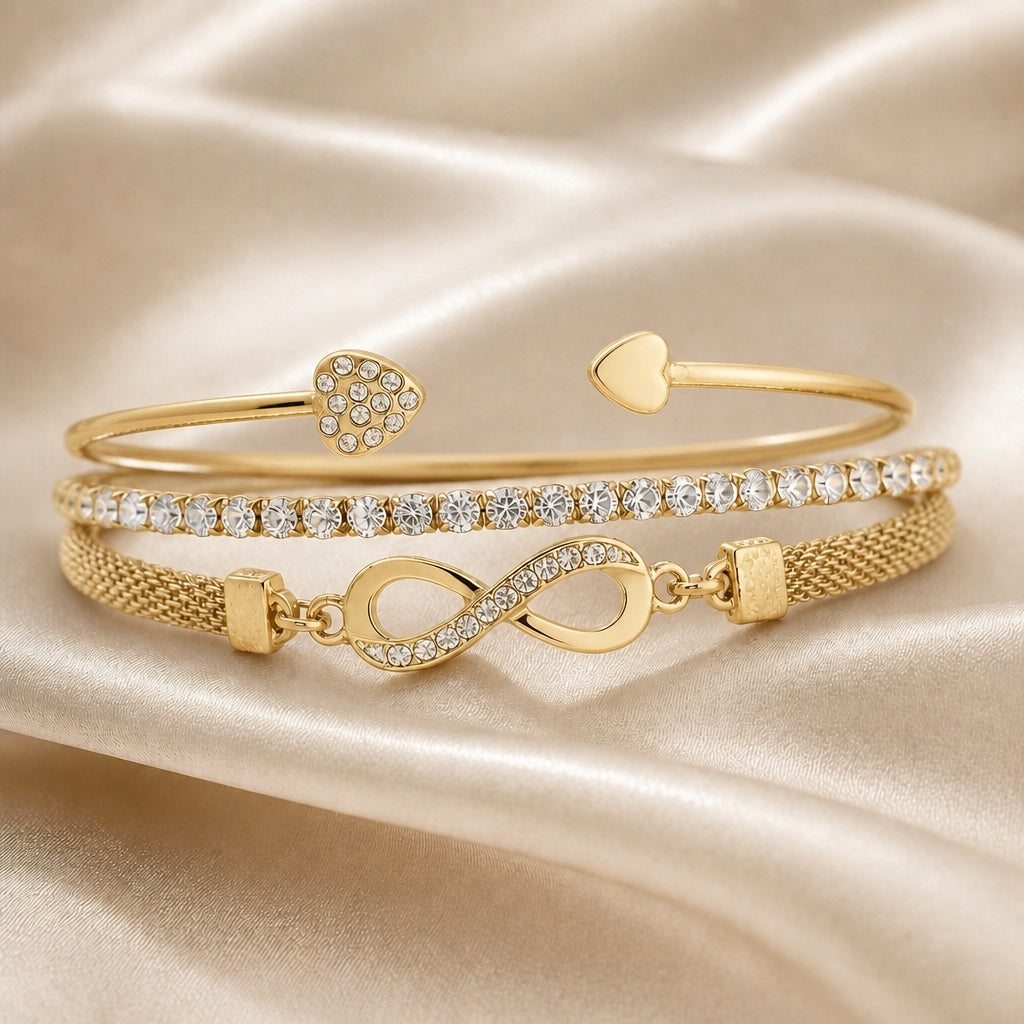 Set de pulseras infinito de strass color oro blanco – imagen 2