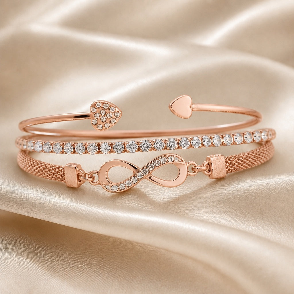 Set de pulseras infinito de strass color oro blanco – imagen 3