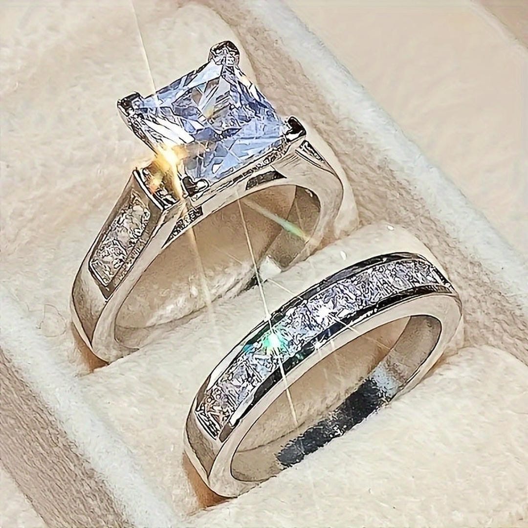 Conjunto exquisito de anillos de promesa de circonita — Carmen, Lucía & Rocío