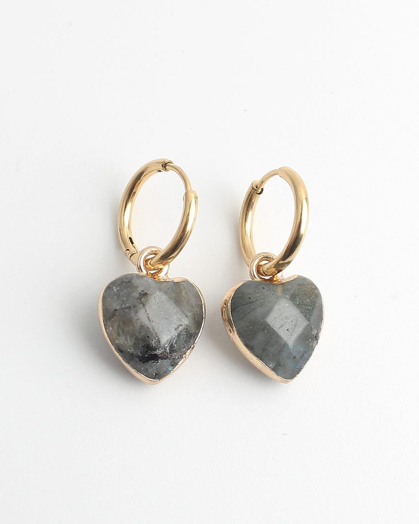 Pendientes aro con colgante de piedra en forma de corazón – imagen 3