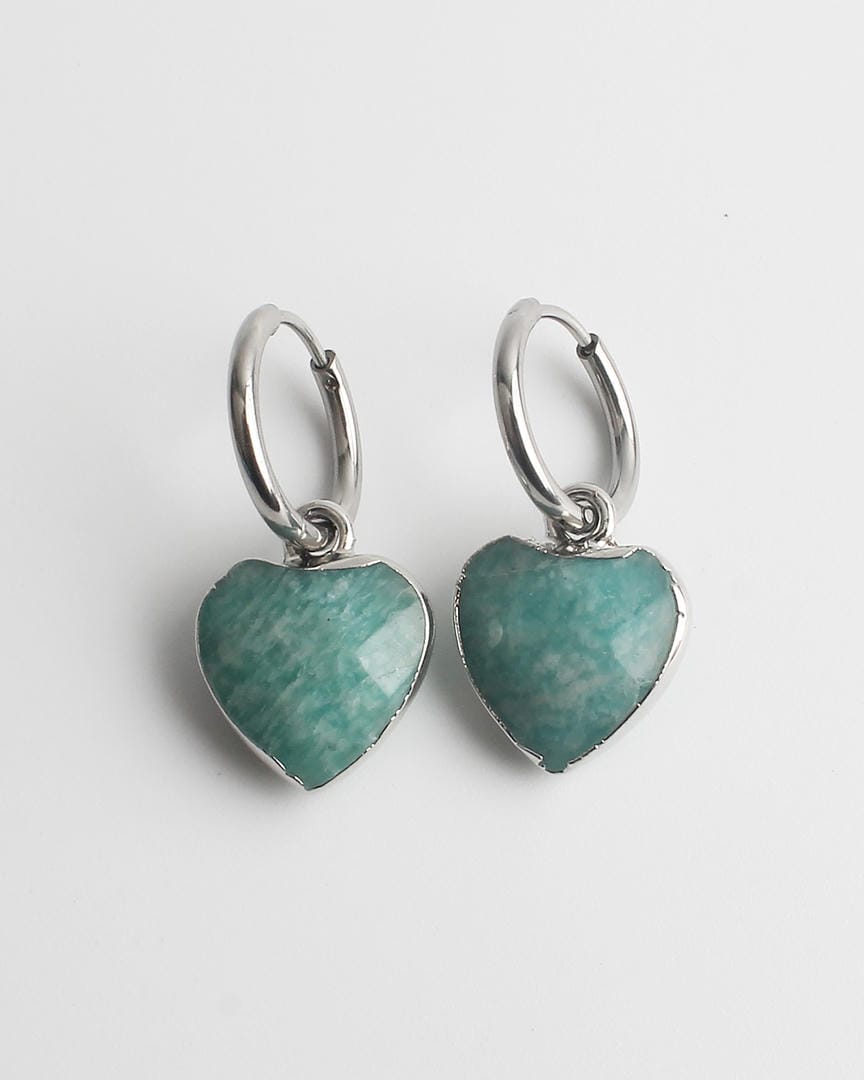 Pendientes aro con colgante de piedra en forma de corazón – imagen 8