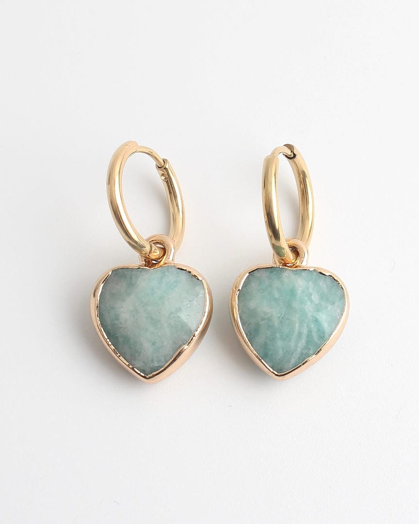 Pendientes aro con colgante de piedra en forma de corazón – imagen 7