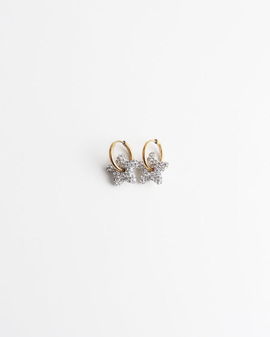 Pendientes aro con estrella pavé