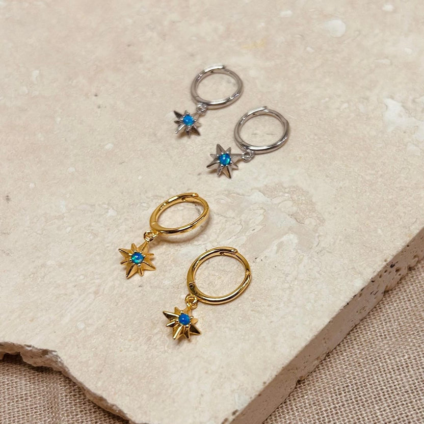 Pendientes de aro con estrella de ópalo