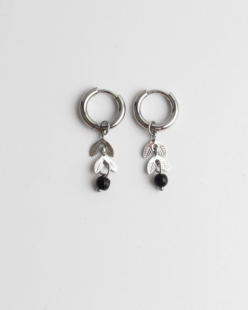 Pendientes de aro con hoja y piedra natural – imagen 4