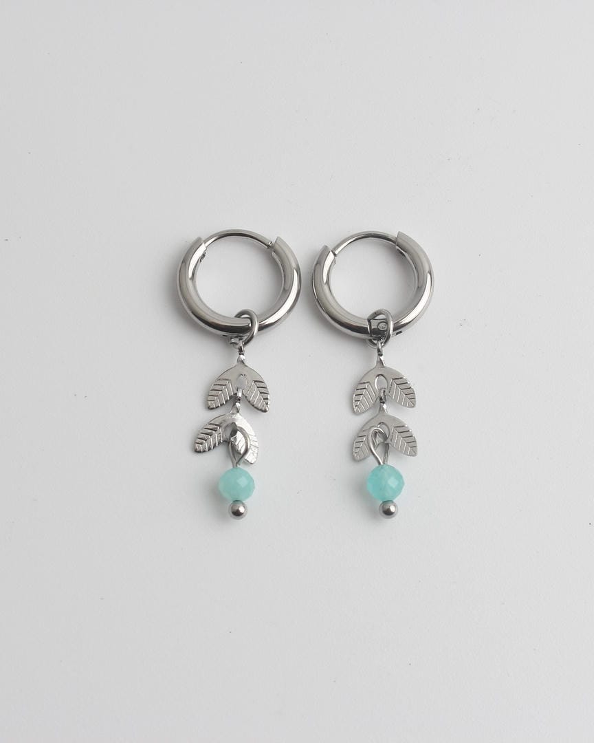 Pendientes de aro con hoja y piedra natural – imagen 6