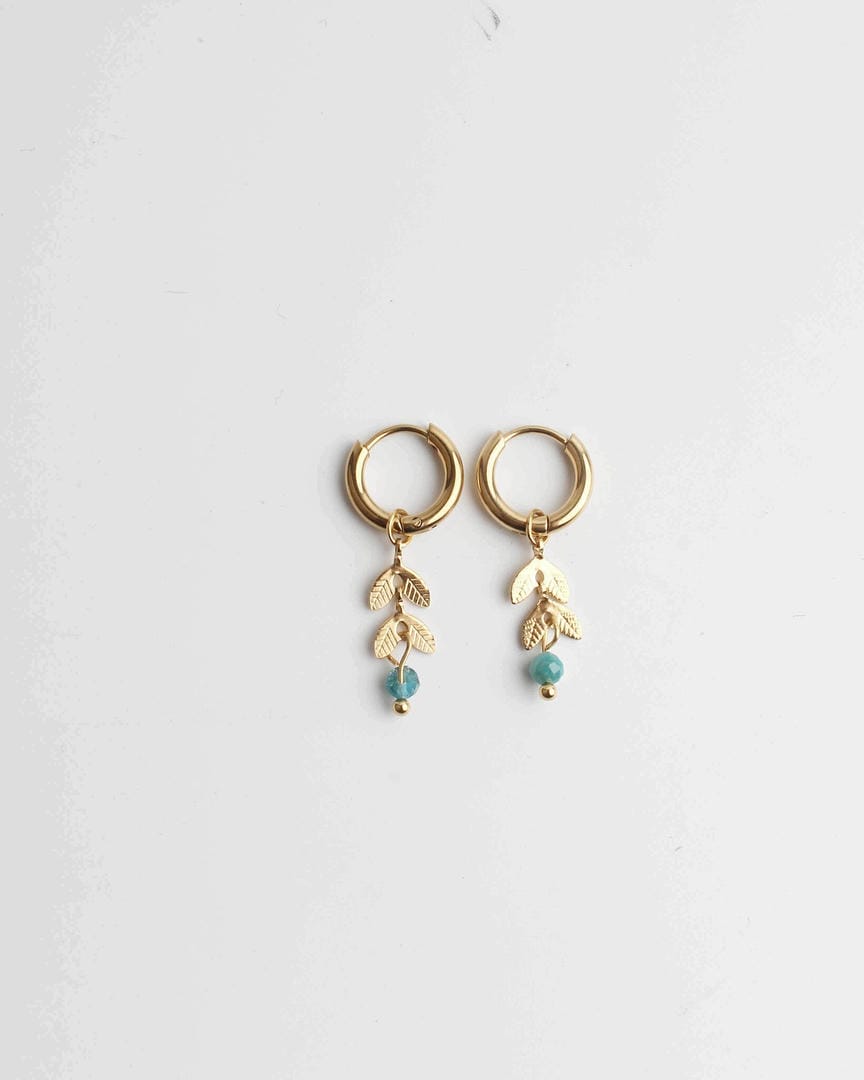 Pendientes de aro con hoja y piedra natural – imagen 5