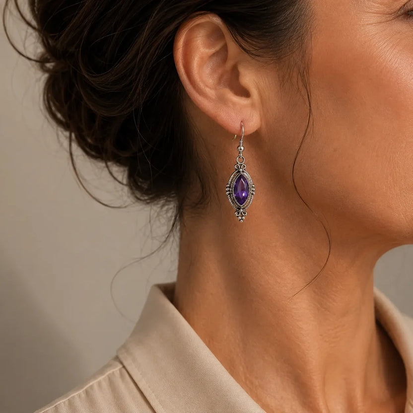 Pendientes de gancho de cristal amatista