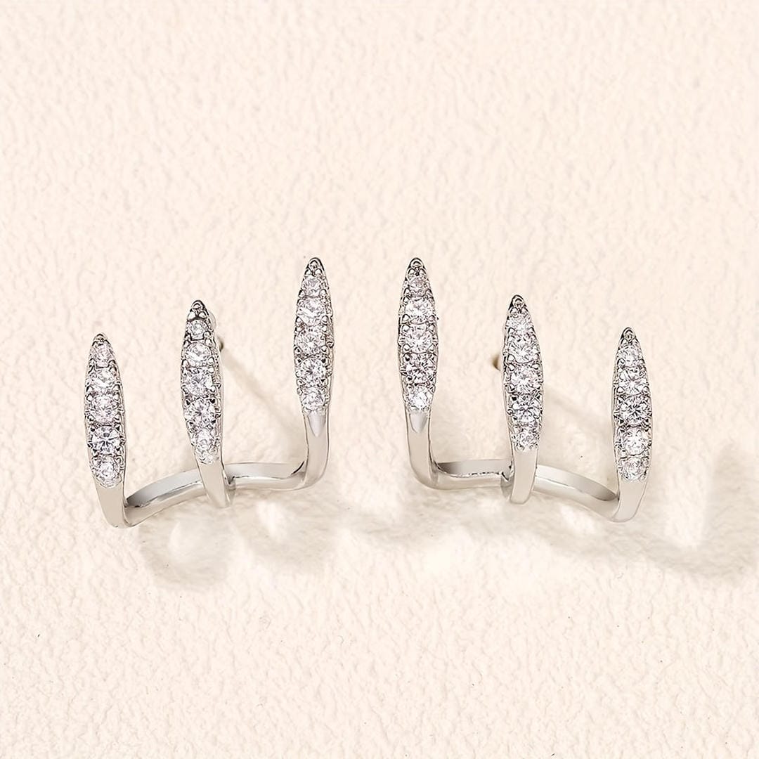Pendientes elegantes de strass con garra triple – imagen 2