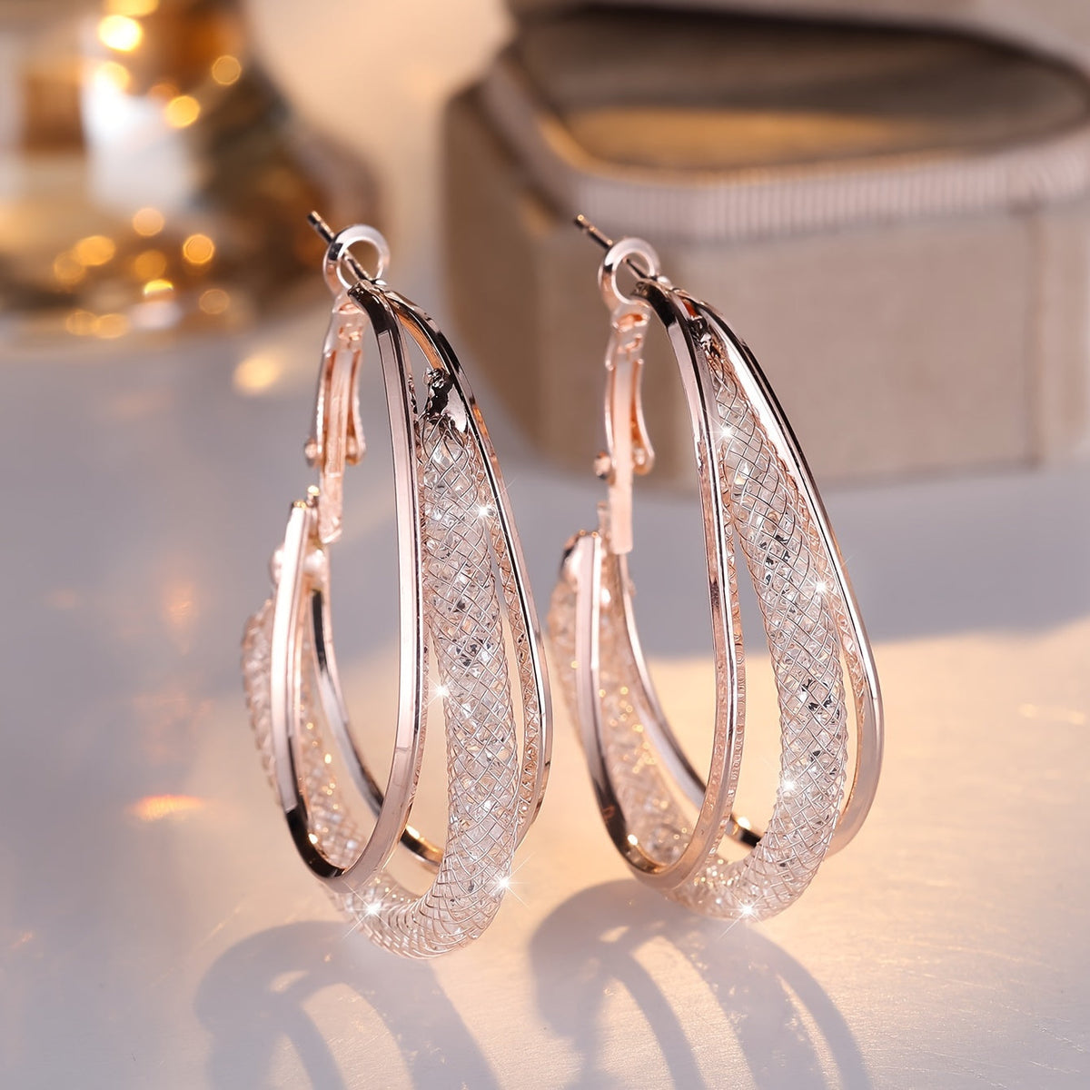 Pendientes de circonita en malla de oro blanco de lujo – imagen 3