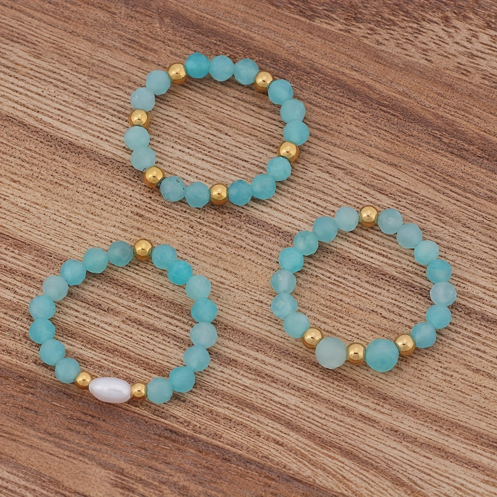 Conjunto de 3 anillos de amatista con cuentas — Carmen, Lucía & Rocío