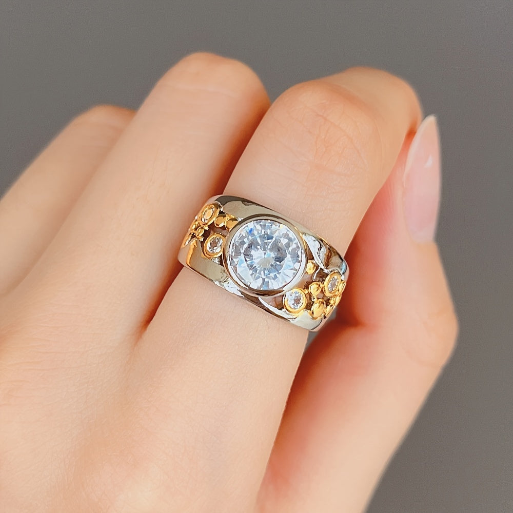Anillo dorado bicolor de circonita – imagen 2
